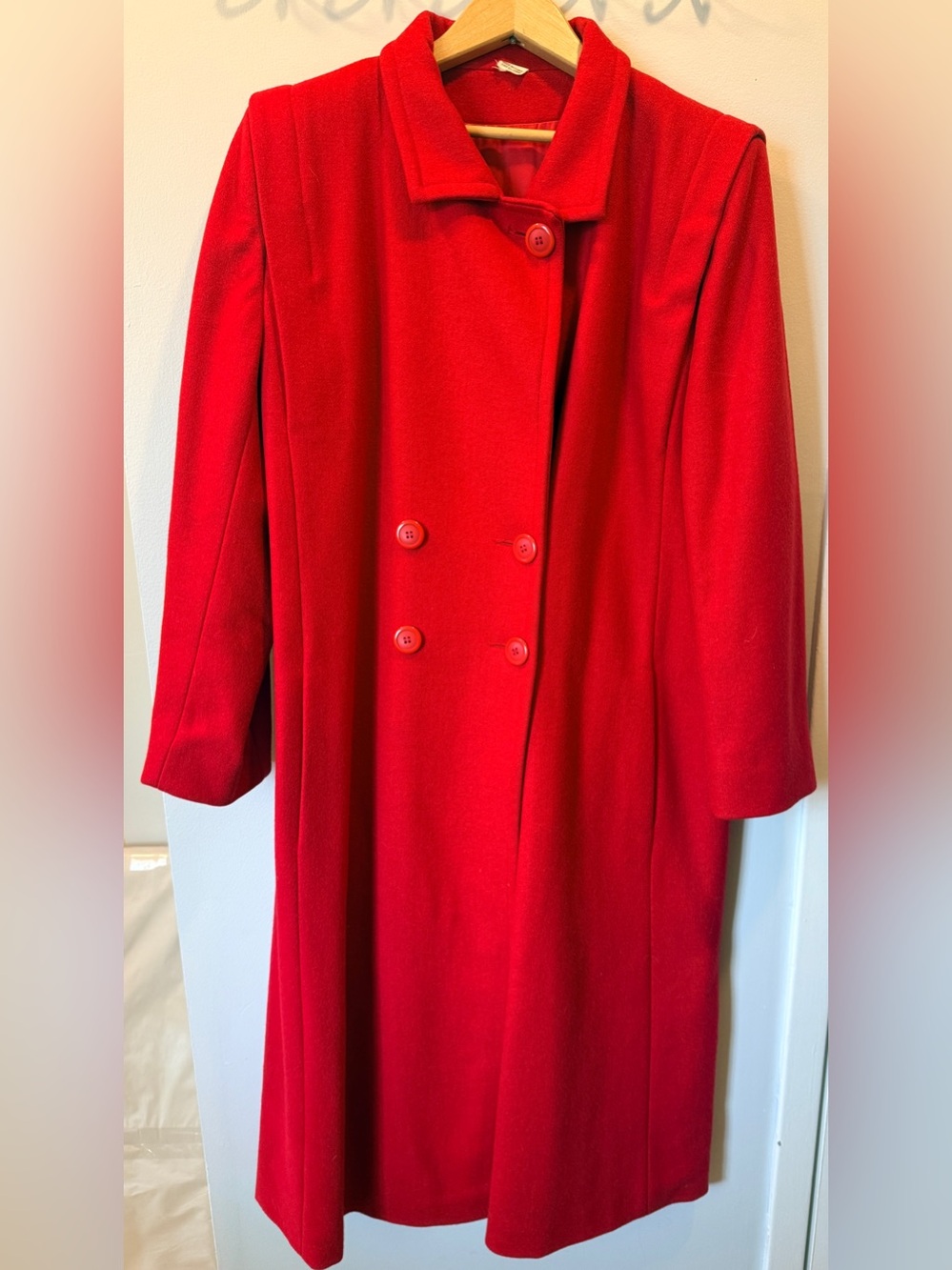 Vintage 1980s-1990s Ladea Bold Red Longline Coat (Size L)